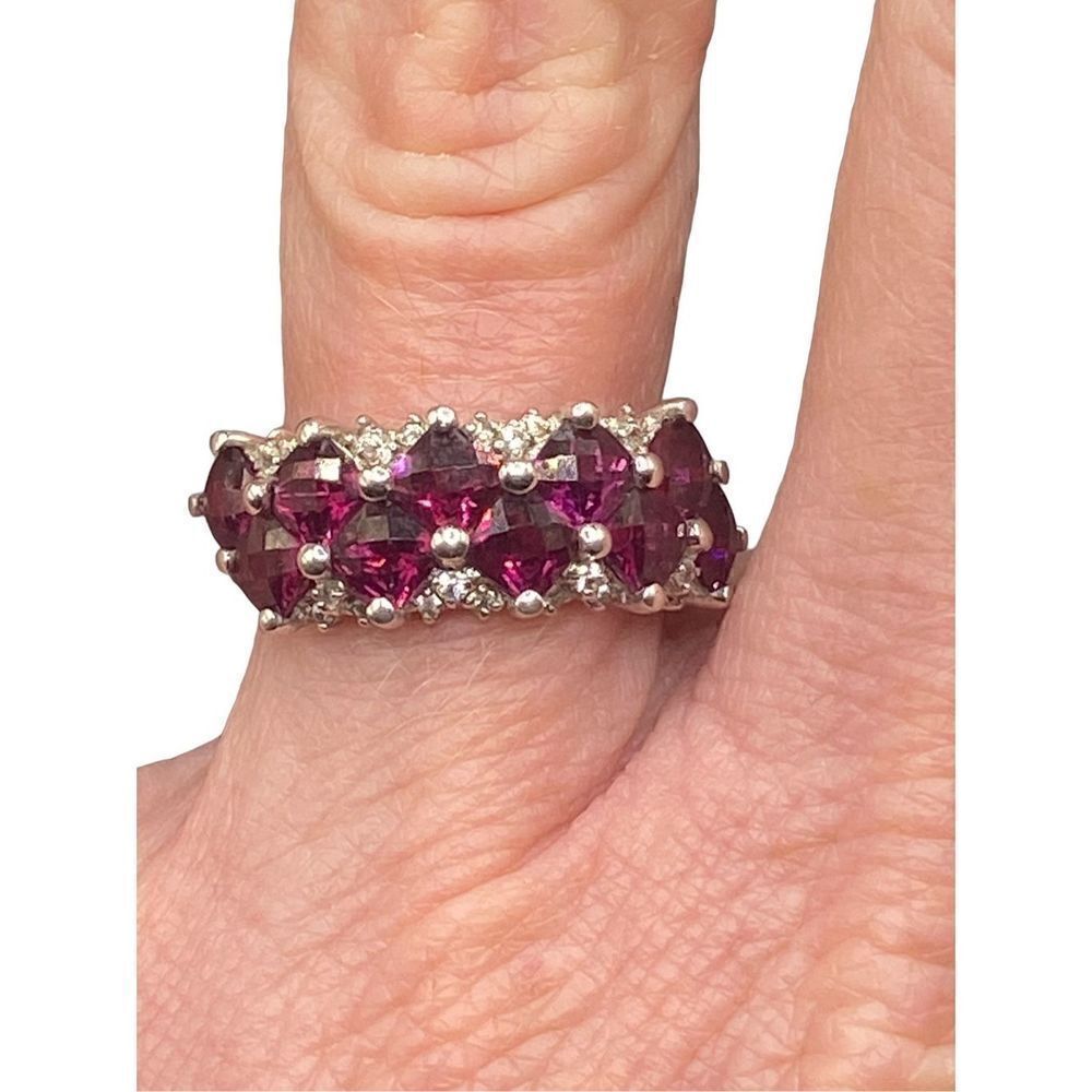 Michelle Albala sterling silver 925 cushion cut garnet and diamond ring tested s